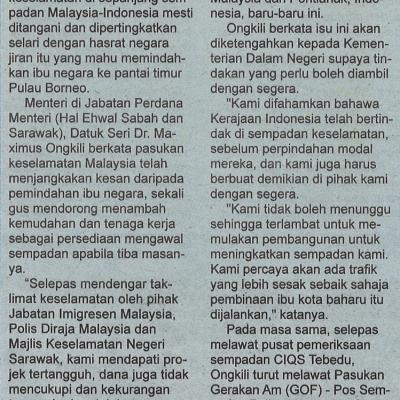 20.9.2022 Utusan Sarawak Pg. 3 Keselamatan Sempadan Perlu Ditingkatkan