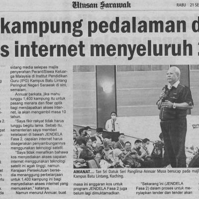 21.9.2022 Utusan Sarawak Pg. 6 600 Kampung Pedalaman Dapat Akses Internet Menyeluruh 2024