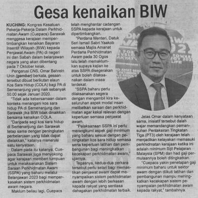 22.9.2022 Utusan Sarawak Pg. 4 Gesa Kenaikan Biw