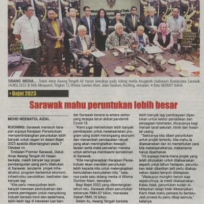 24.9.2022 Utusan Sarawak Pg. 3 Sarawak Mahu Peruntukan Lebih Besar
