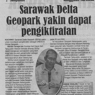 25.9.2022 Mingguan Sarawak Pg. 2 Sarawak Delta Geopark Yakin Dapat Pengiktirafan