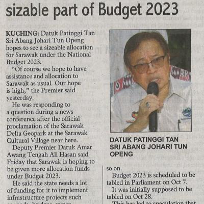 25.9.2022 Sunday Post Pg. 1 Premier Hopes Sarawak Gets Sizable Part Of Budget 2023