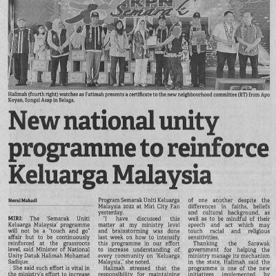 26.9.2022 Borneo Post Pg. 5 New National Unity Programme To Reinforce Keluarga Malaysia