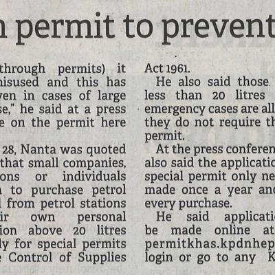 3.9.2022 Borneo Post Pg. 1 Special Petroleum Permit To Prevent Abuse Nanta