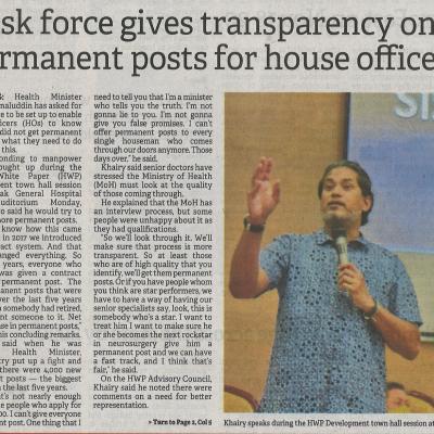 7.9.2022 Borneo Post Pg. 1task Force Gives Transparency On Permanent Posts For House Officers
