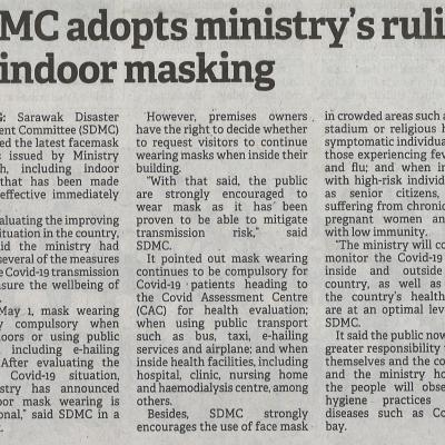 8.9.2022 Borneo Post Pg. 1 Sdmc Adopts Ministrys Ruling On Indoor Masking
