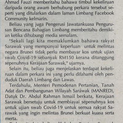 1. Tiada Caj Swab Covid 19 Utusan Sarawak Pg.4