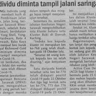 25.10.2020 Utusan Sarawak Pg. 4 Individu Diminta Tampil Jalani Saringan