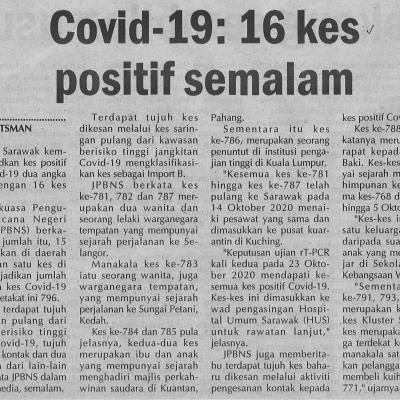 26.10.2020 Utusan Sarawak Pg.4covid 19 16 Kes Positif Semalam