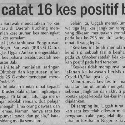 28.10.2020 Utusan Sarawak Pg.4covid 19 Swak Catat 16 Kes Positif Baharu Semalam
