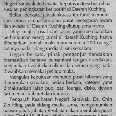 29.10.2020 Utusan Sarawak Pg.4 Masa Operasi Premis Makanan Dihadkan