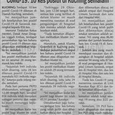 30.10.2020 Utusan Sarawak Pg.4covid 19 10 Kes Positif Di Kuching Semalam