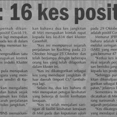 31.10.2020 Utusan Sarawak Pg.4covid 19 16 Kes Positif Baharu