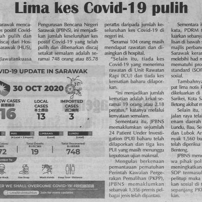 31.10.2020 Utusan Sarawak Pg.4lima Kes Covid 19 Pulih