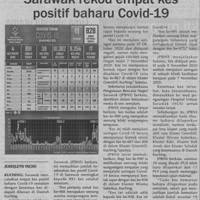 10.11.2020 Utusan Sarawak Pg.4 Sarawak Rekod Empat Kes Positif Baharu Covid 19