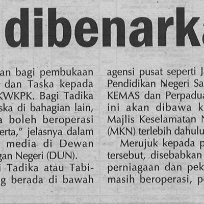 12.11.2020 Utusan Sarawak Pg.8 Tadika Taska Dibenarkan Beroperasi
