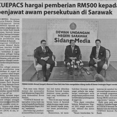 14.11.2020 Utusan Borneo Pg. 4cuepacs Hargai Pemberian Rm500 Kepada Penjawat Awam Persekutuan Di Sarawak