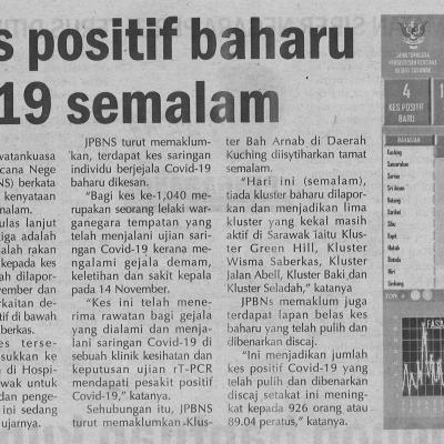 16.11.2020 Utusan Sarawak Pg. 7empat Kes Positif Baharu Covid 19 Semalam