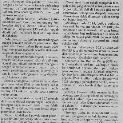 18.11.2020 Utusan Sarawak Pg. 19 1020 Sekolah Dikategori Daif Di Sarawak