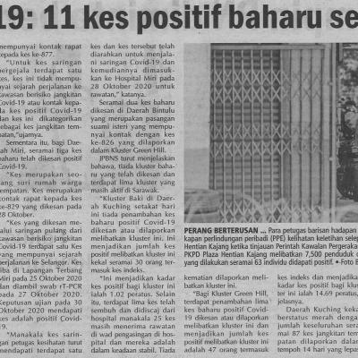 2.11.2020 Utusan Sarawak Pg.4 Covid 19 11 Kes Positif Baharu Semalam
