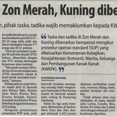 23.11.2020 Utusan Borneo Pg.3 Taska Tadika Di Zon Merah Kuning Dibenar Beroperasi