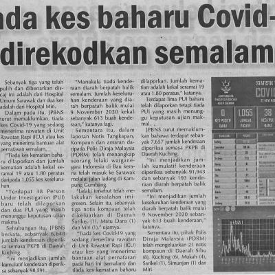 23.11.2020 Utusan Sarawak Pg. 9tiada Kes Baharu Covid 19 Direkodkan Semalam