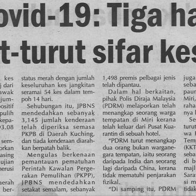 24.11.2020 Utusan Sarawak Pg.4covid 19 Tiga Hari Berturut Turut Sifar Kes Positif