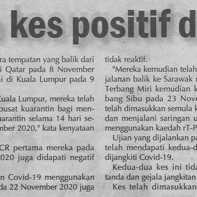 26.11.2020 Utusan Sarawak Pg.4 Covid 19 Dua Kes Positif Dikesan Di Sibu