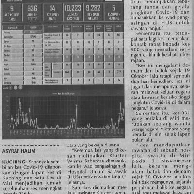 5.11.2020 Utusan Sarawak Pg.4 Sarawak Rekod 9 Kes Positif Covid 19