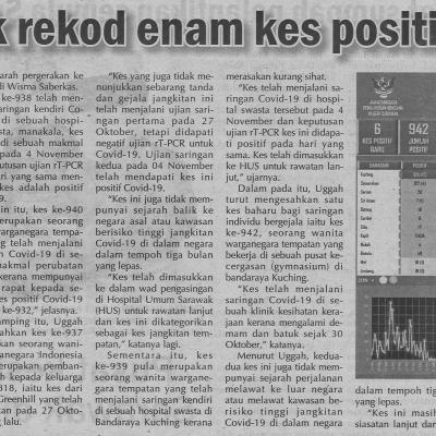 6.11.2020 Utusan Sarawak Pg.4sarawak Rekod Enam Kes Positif Baharu