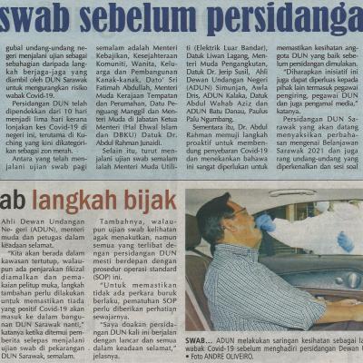 7.11.2020 Utusan Sarawak Pg.13 Ujian Swab Sebelum Persidangan Dun