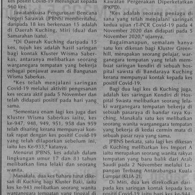 7.11.2020 Utusan Sarawak Pg.4 Sarawak Rekod 18 Kes Positif Baharu