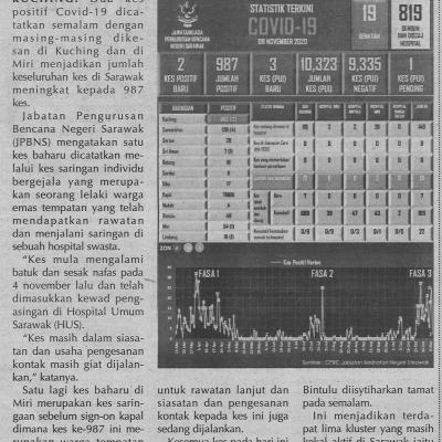 9.11.2020 Utusan Sarawak Pg. 4 Covid 19 Dua Kes Positif Di Sarawak Semalam