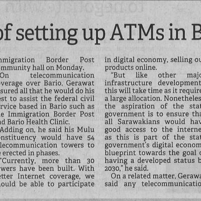 12.10.2022 Borneo Post Pg. 3 Banks To Assess Viability Of Setting Up Atms In Bario Mulu National Park