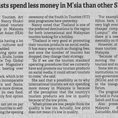 19.10.2022 Borneo Post Pg.6 Foreign Tourist Spend Less Money In Msia Than Other Sea Countries