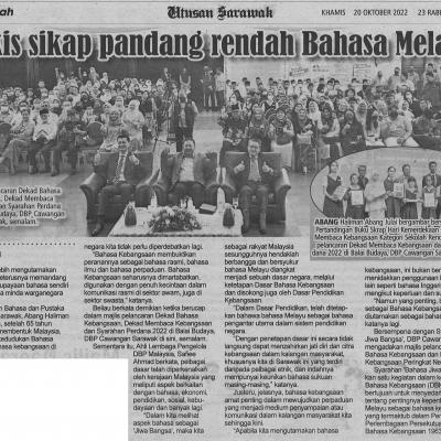 20.10.2022 Utusan Sarawak Pg. 14 Kikis Sikap Pandang Rendah Bahasa Melayu