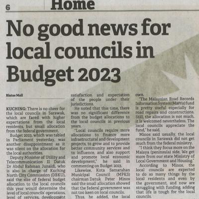 8.10.2022 Borneo Post Pg. 6 No Good News For Local Councils In Budget 2023