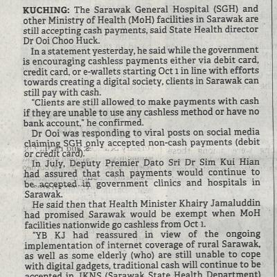 1.11.2022 Borneo Post Pg. 3 Cash Still Accepted At Moh Facilities In Sarawak