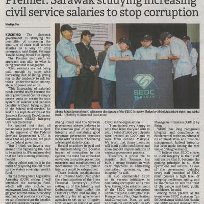 11.11.2022 Borneo Post Pg. 1 Premier Sarawak Studying Increasing Civil Service Salaries To Stop Corruption