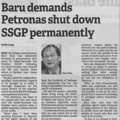 17.11.2022 Borneo Post Pg. 2 Baru Demands Petronas Shut Down Ssgp Permanently