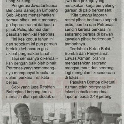 17.11.2022 Utusan Sarawak Pg. 2 Jangan Buat Spekulasi Insiden Letupan Saluran Paip Gas