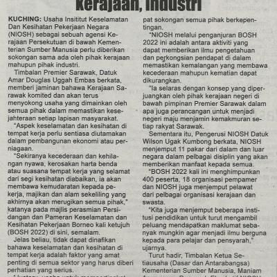 2.11.2022 Utusan Sarawak Pg. 5 Niosh Perlu Sokongan Kerajaan Industri