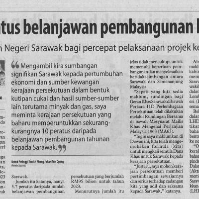 22.11.2022 Utusan Borneo Pg. 4 Peruntuk 10 Peratus Belanjawan Pembangunan Kepada Sarawak