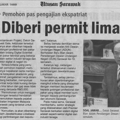 23.11.2022 Utusan Sarawak Pg. 7 Diberi Permit Lima Tahun