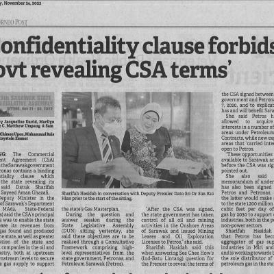 24.11.2022 Borneo Post Pg. 5 Confidentiality Clause Forbids Govt Revealing Csa Terms