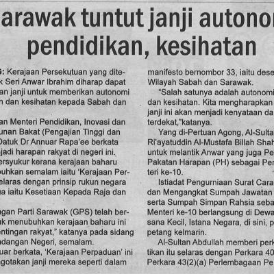 26.11.2022 Utusan Sarawak Pg. 6 Sarawak Tuntut Janji Autonomi Pendidikan Kesihatan