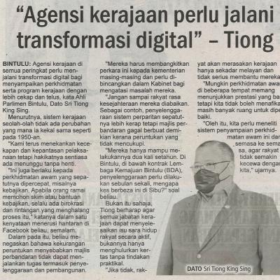 28.11.2022 Utusan Sarawak Pg. 2 Agensi Kerajaan Perlu Jalani Transformasi Digital Tiong