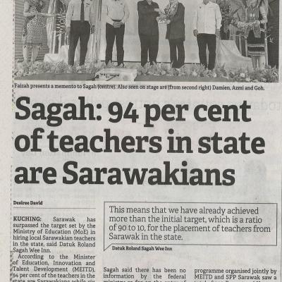 5.11.2022 Borneo Post Pg. 2 Sagah 94 Per Cent Of Teachers In State Are Sarawakians