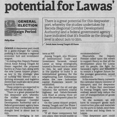 7.11.2022 Borneo Post Pg. 8 Planned Deepwater Port Present Big Potential For Lawas