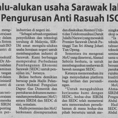 9.11.2022 Utusan Borneo Pg. 4 Sirim Alu Alukan Usaha Sarawak Laksana Sistem Pengurusan Anti Rasuah Iso 37001